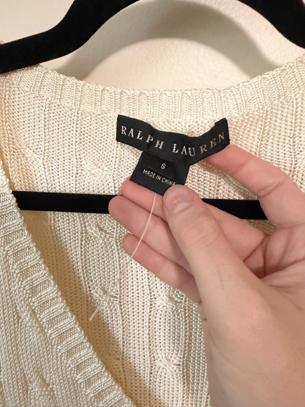 NWOT silk black label Ralph Lauren fisherman style cable knit ivory sweater -S - Picture 4 of 8